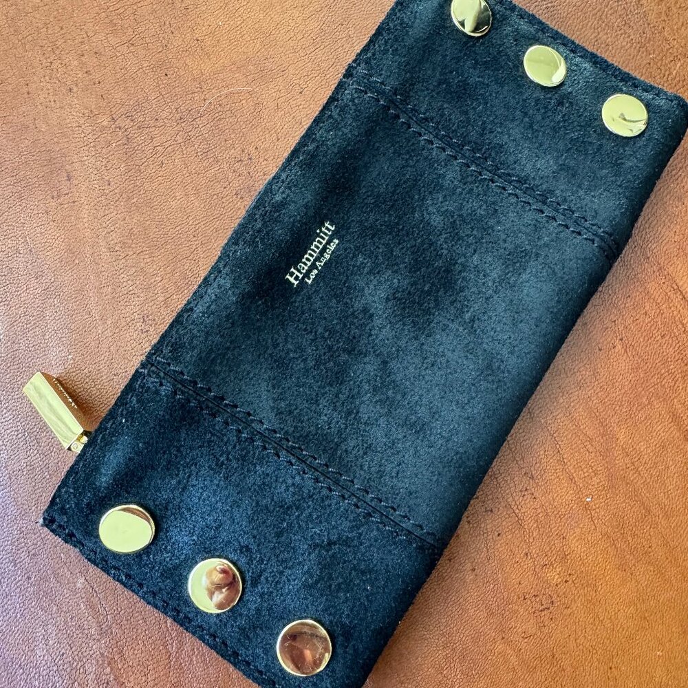 Hammitt Black Suede Leather Wallet 110 North Brushed Gold